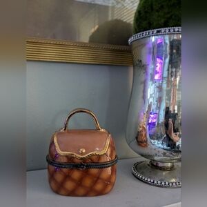 Elegant Brown Handbag Faux Hinge Box